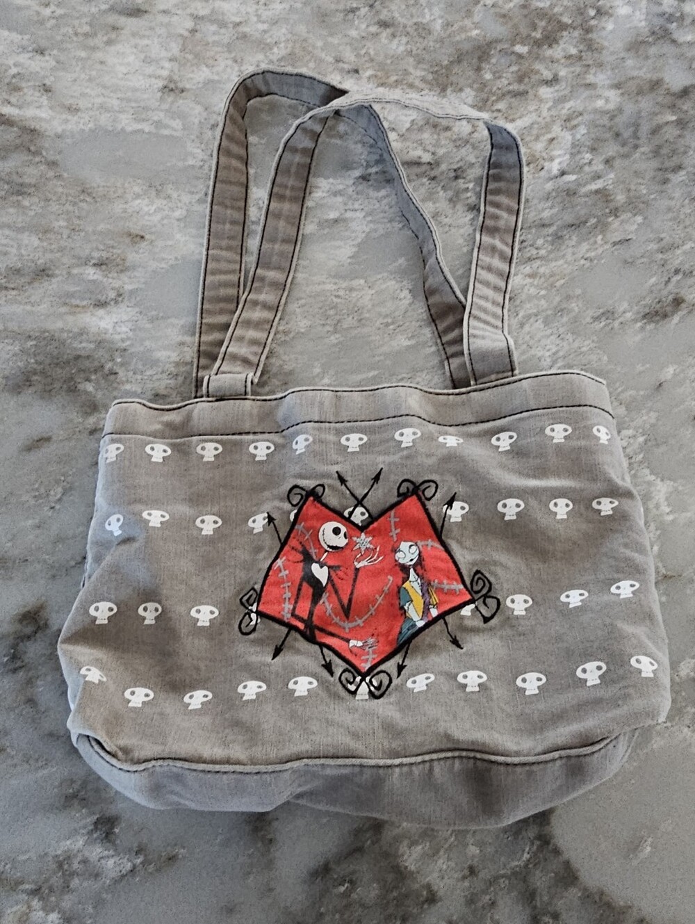 Disney Vintage Nightmare Before Christmas Tote Bag Jack Sally Heart Canvas Purse